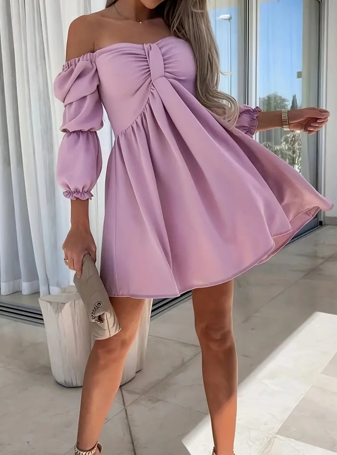 “Romeo” Off Shoulder, Solid Casual Dress