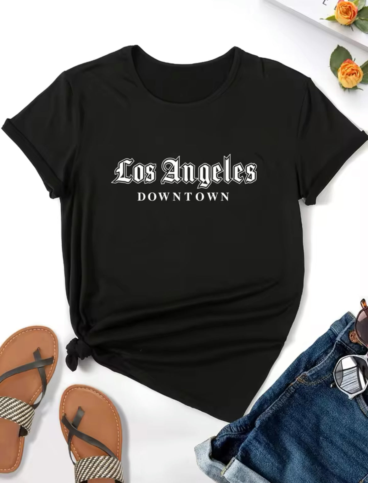 “Los Angeles” , Casual Crew Neck Short Sleeve Top