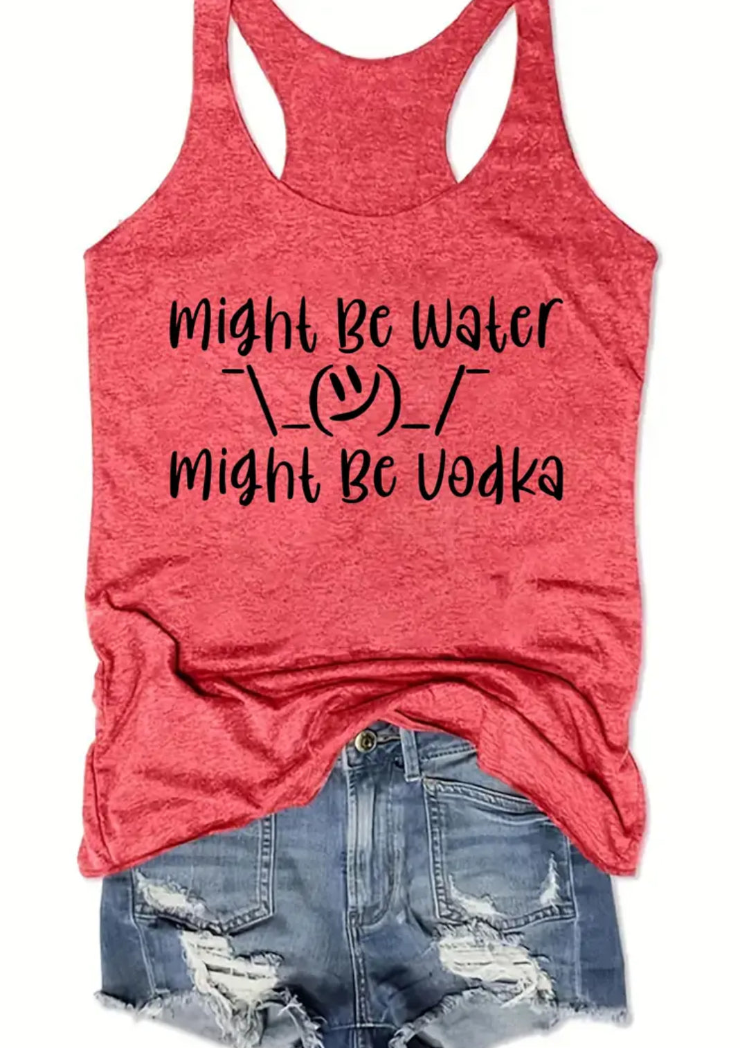 Camiseta deportiva sin mangas con cuello redondo y espalda cruzada para actividades al aire libre “Might Be Vodka”