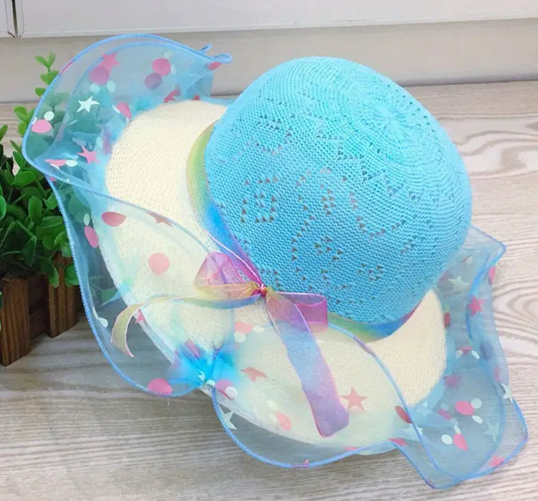 Girls Derby Glam Sun Protection Straw Hat With Colored Lace