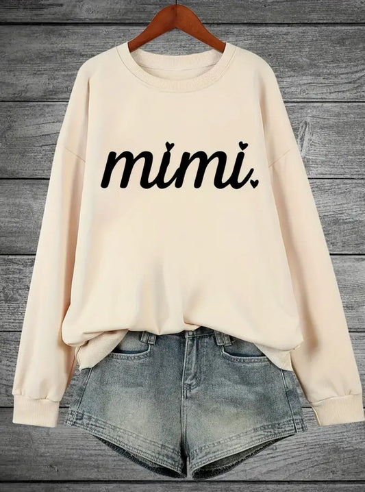 Plus Size Mimi Print, Casual Long Sleeve Crew Neck Sweatshirt, Up to 4XL