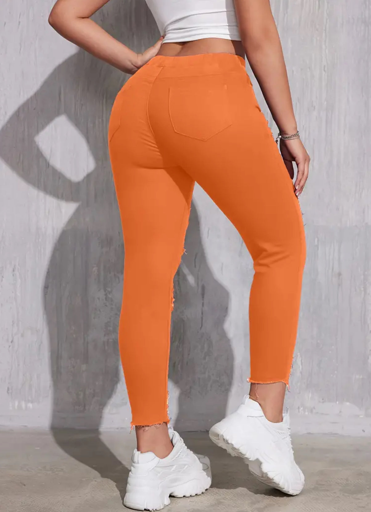 “Creamsicles” Stretchy Skinny, High-Waisted Jeans With Drawstring Waist