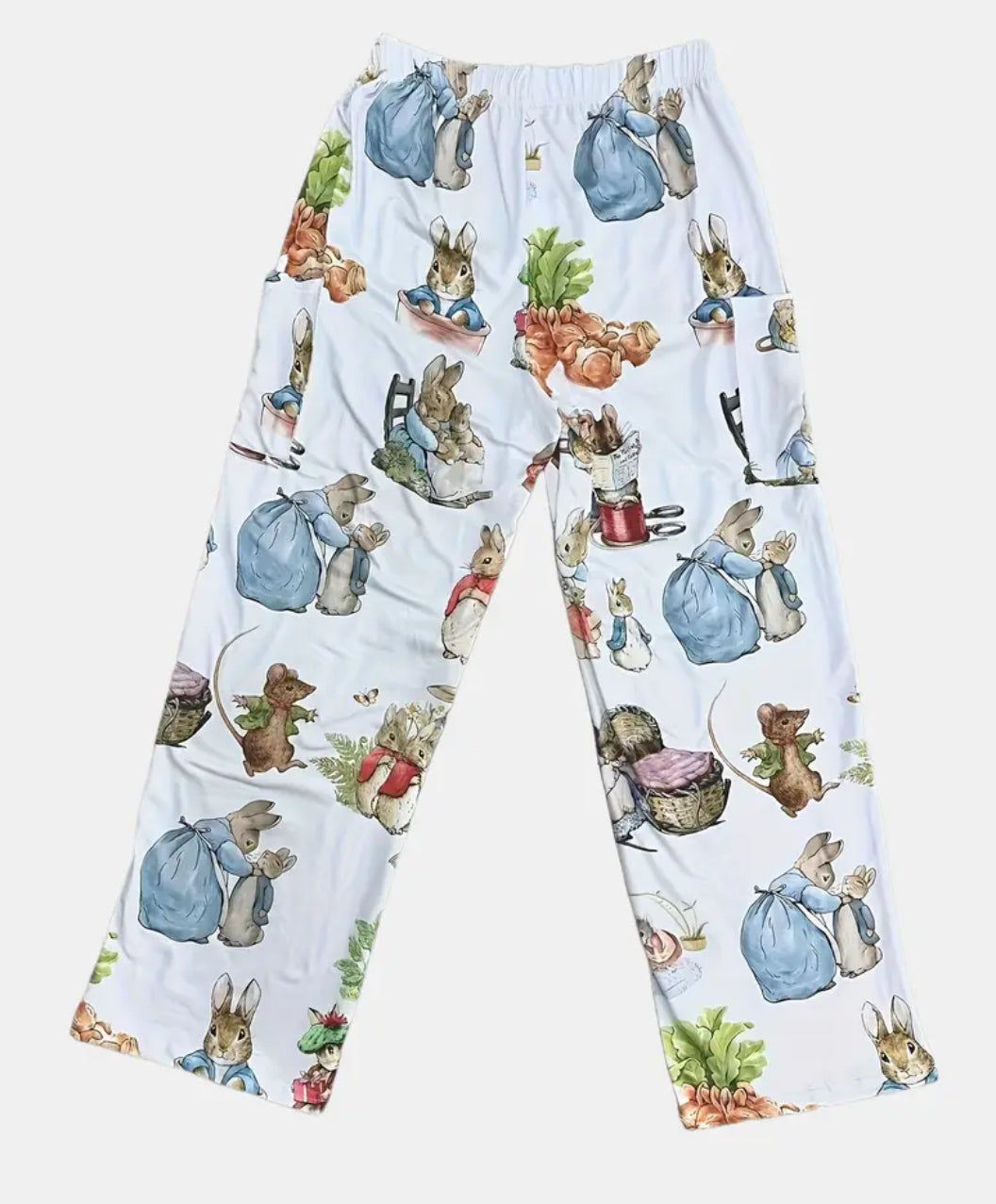 Vintage “Peter Rabbit” Print Wide Leg Casual, Stretchy Women’s Pajamas Pants