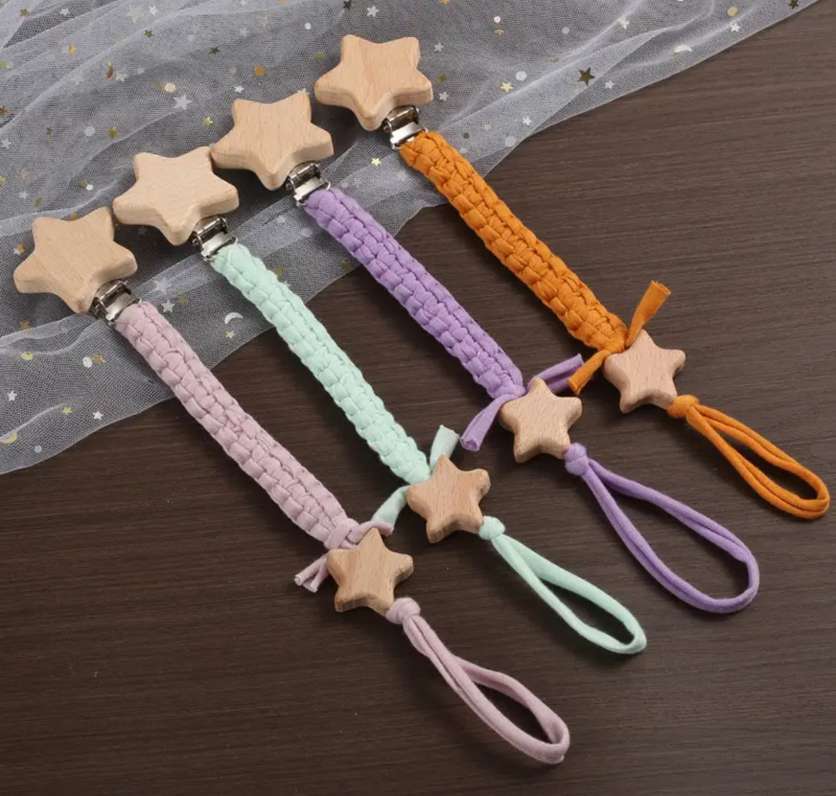 Cadena para chupete con forma de estrella, tejida a mano, 1 pieza Twinkle