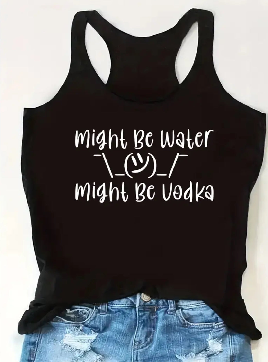 Camiseta deportiva sin mangas con cuello redondo y espalda cruzada para actividades al aire libre “Might Be Vodka”