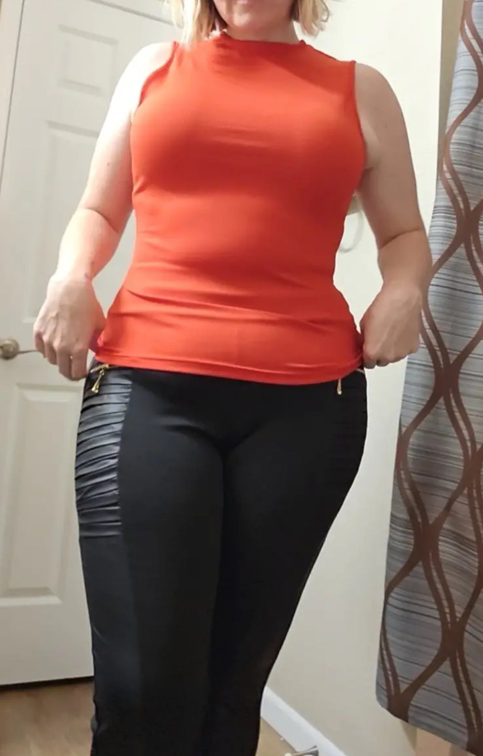 “Isabella” High-Waisted, Stretchy, Zip Front, Faux Leather, Flattering, Perfect for Women's Curvy Figures