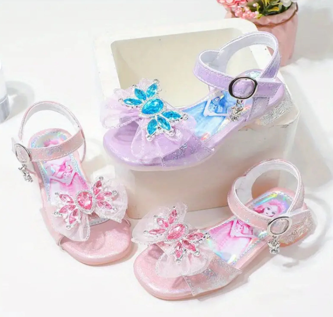 Low, Shiny Bowknot Open Toe Sandals For Girls 🌸