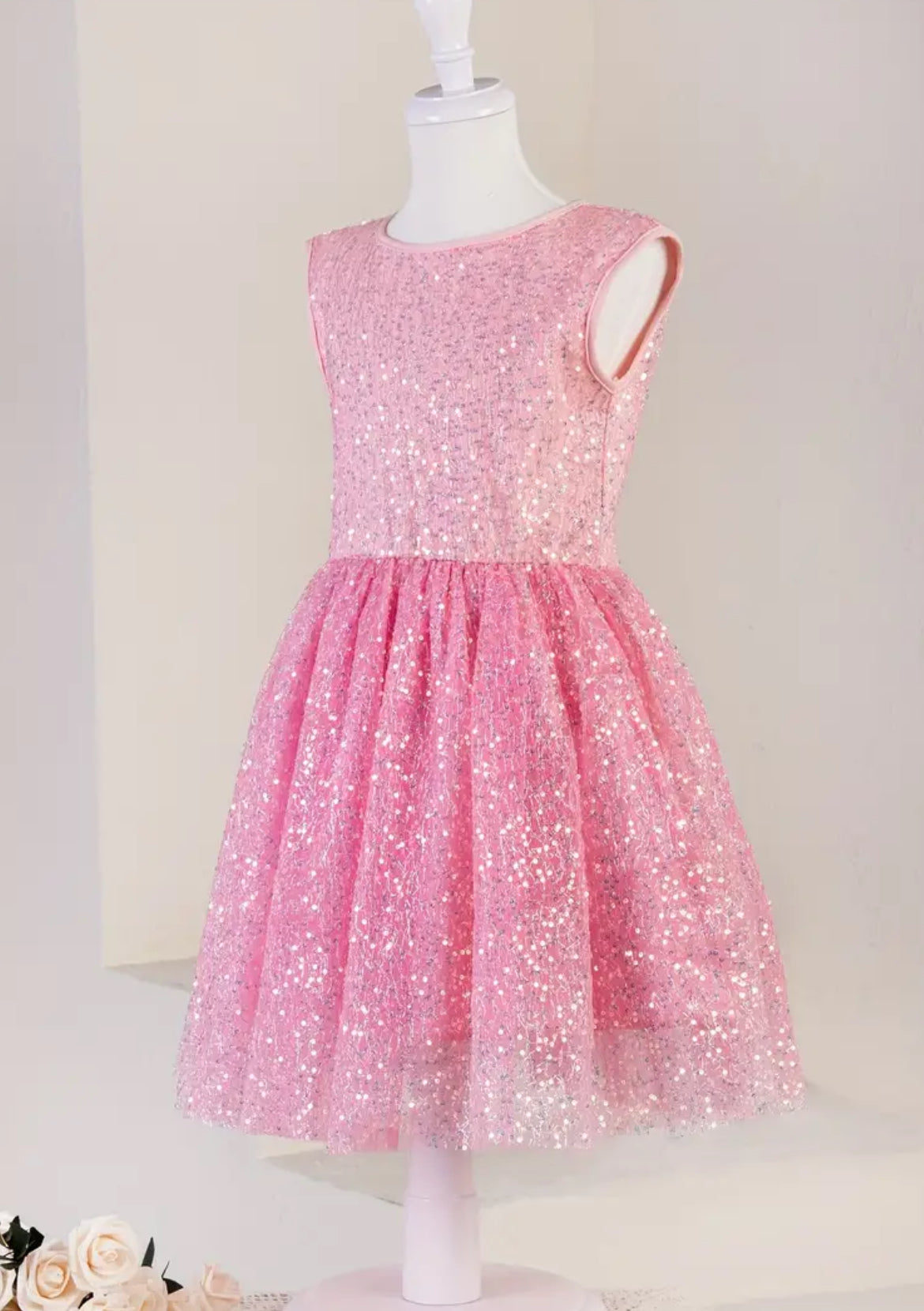 Gorgeous Sequins Overlay Dress For Girls Mesh Sleeveless Party Dress