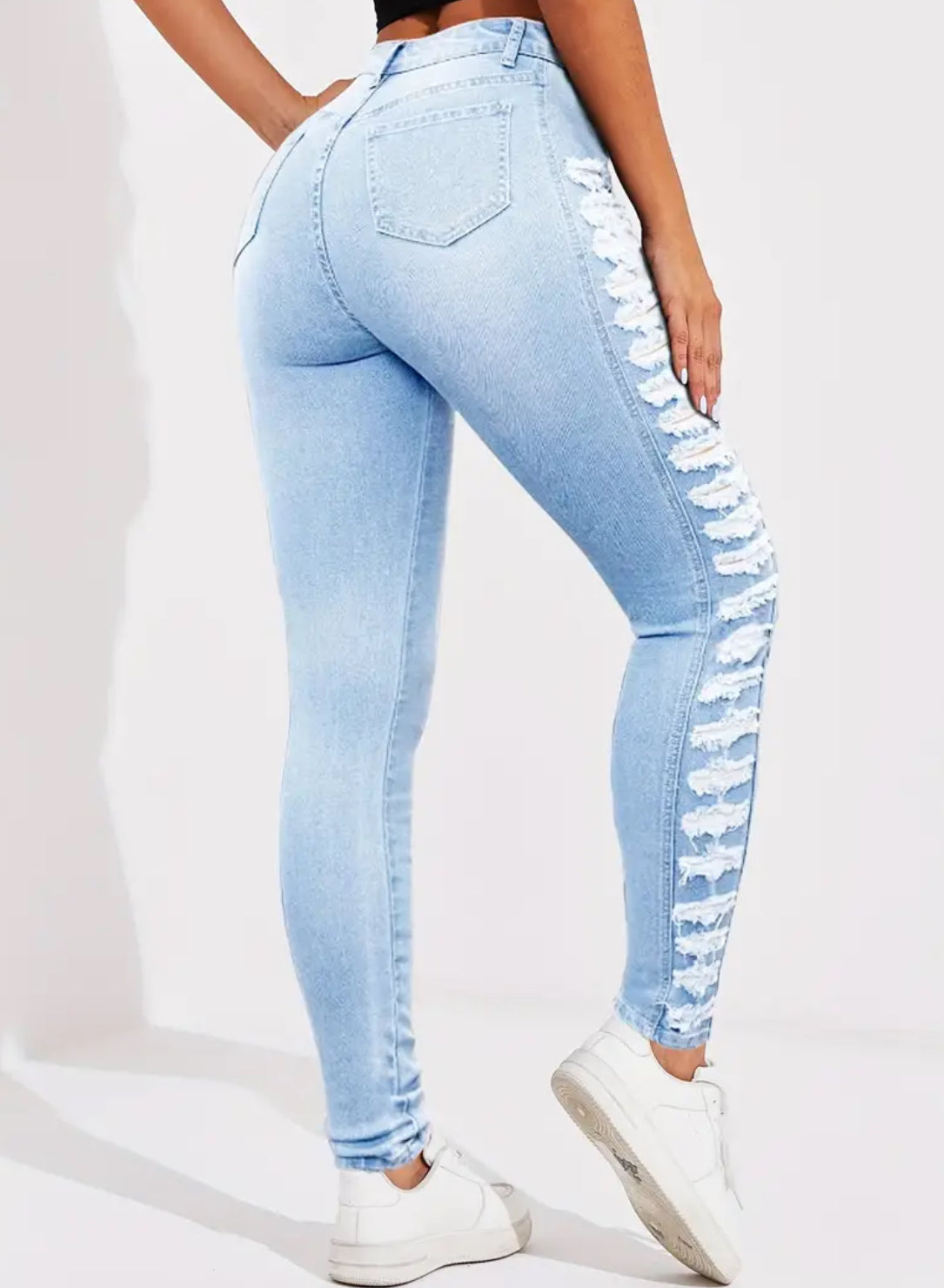 Slimming High-Waist Skinny Jeans, Stretch, Distressed Casual Style