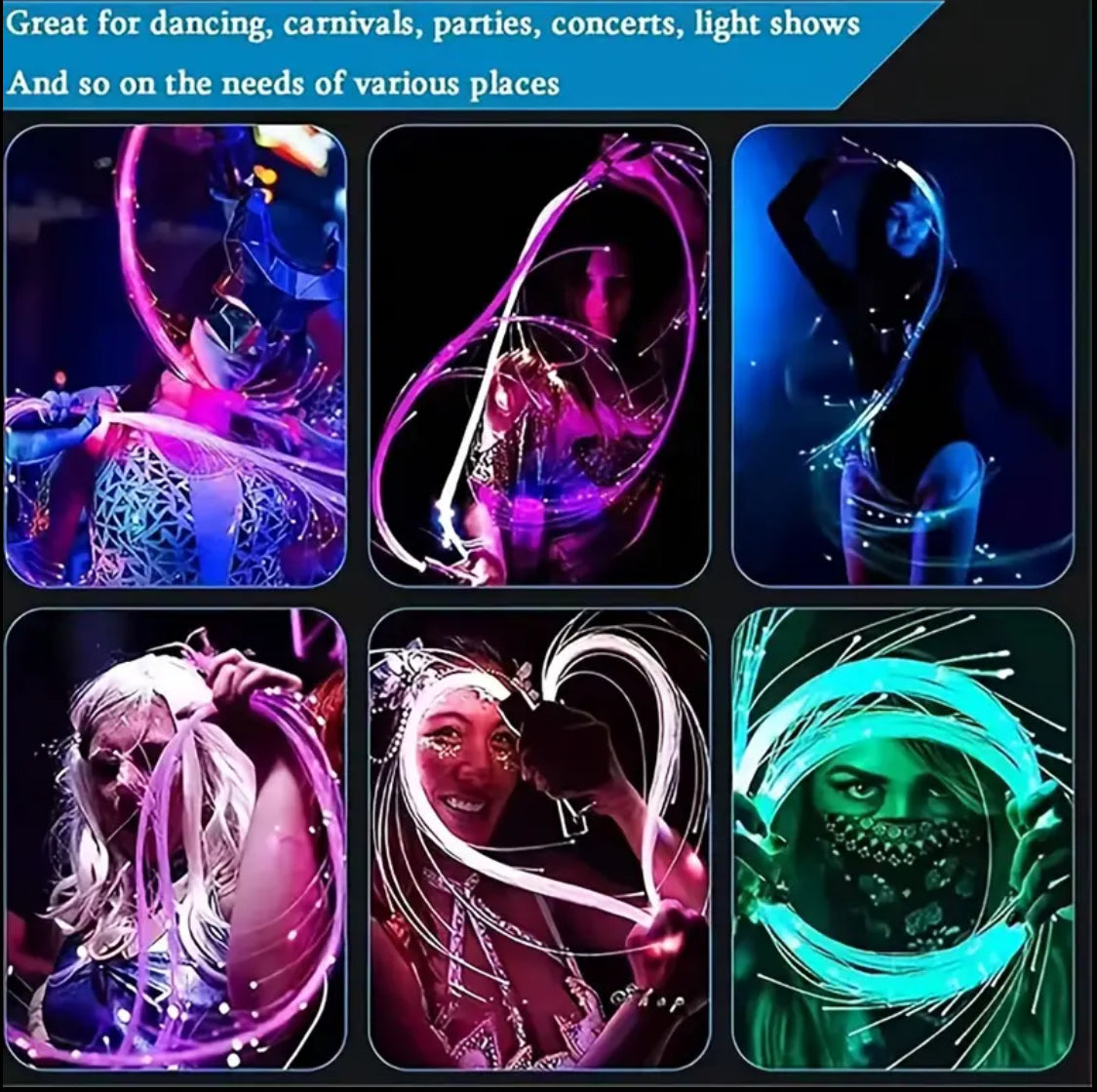 1pc 70inch LED Fiber Interactive Dance Whip 360° Rotation 5 Light Effect Modes