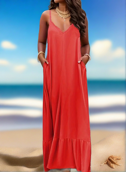 Posh 💋Plus Size & Gorgeous, Solid Cami Maxi, Backless Spaghetti Dress