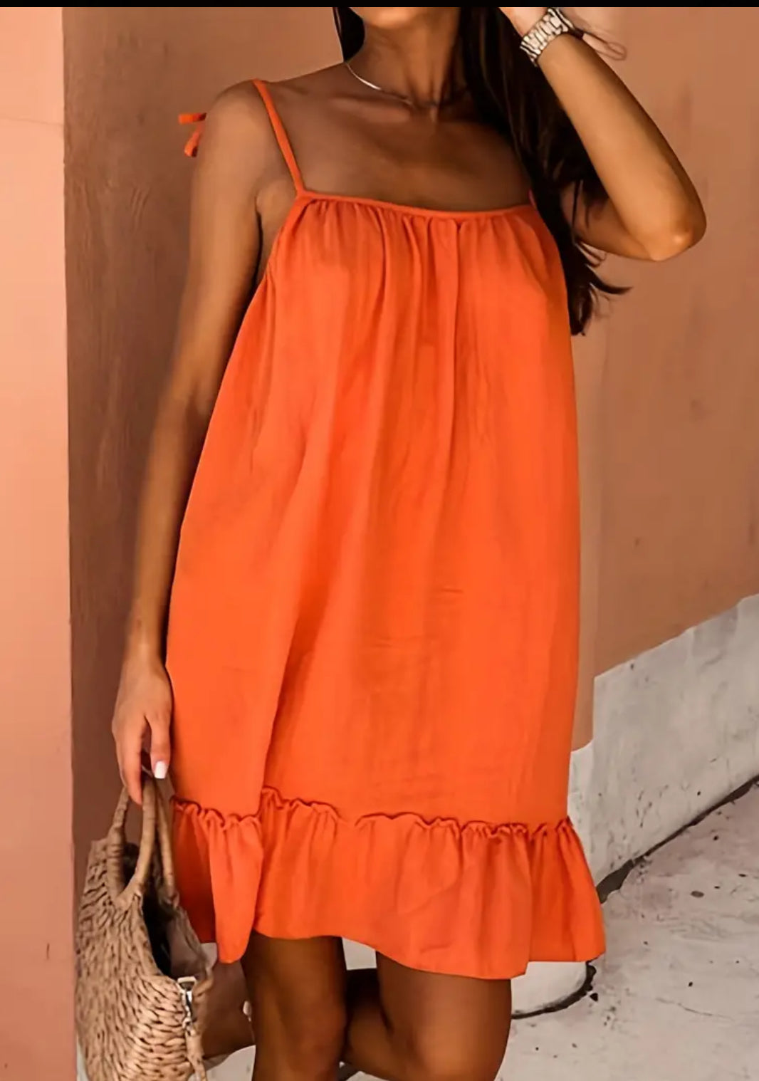 Backless Cami Dress, Ruffle Hem Loose Casual Dress