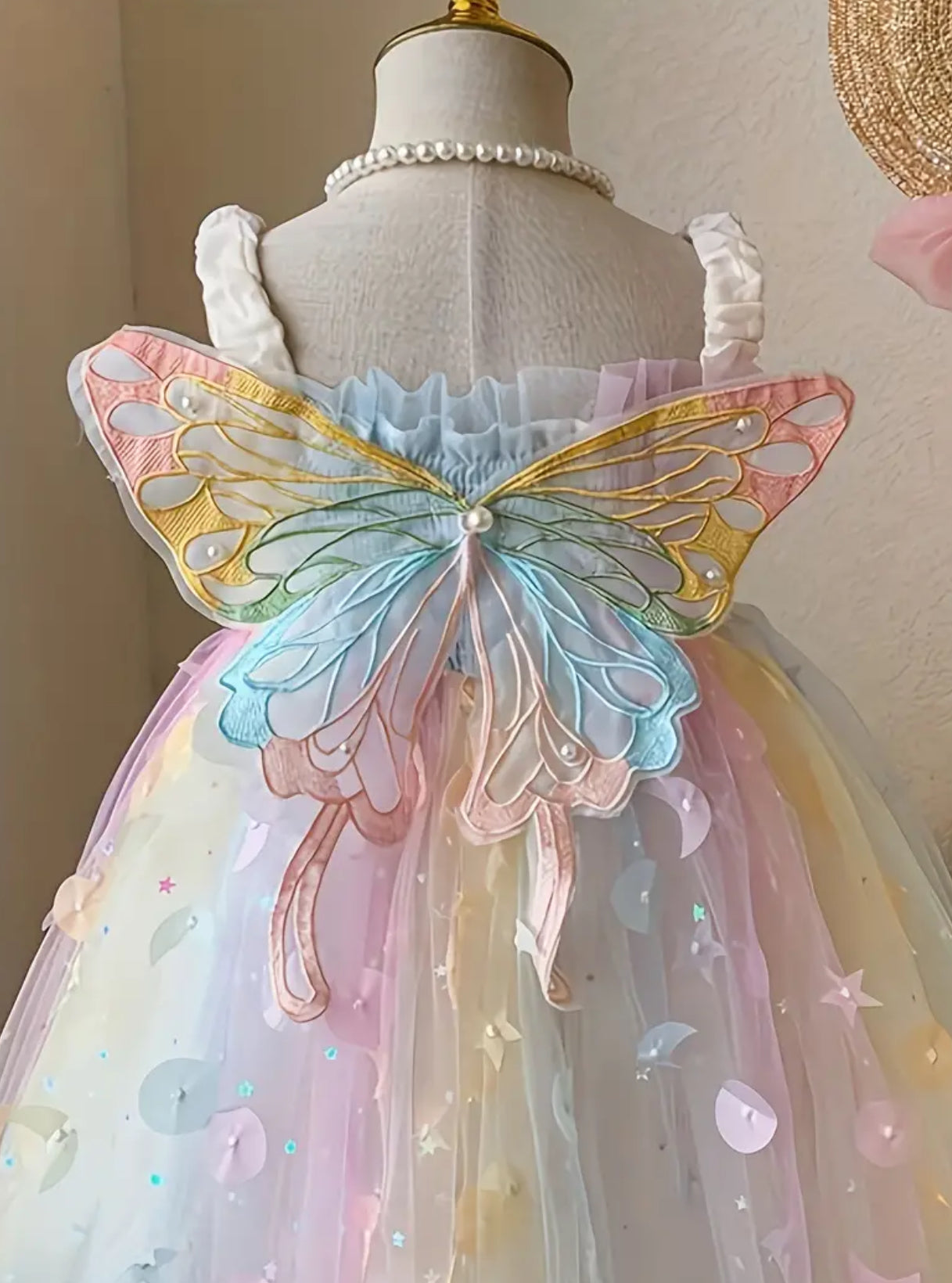 Butterfly Fairy Dress For Girls, Elastic Suspender Gradient Color Princess Dress Birthday Gift