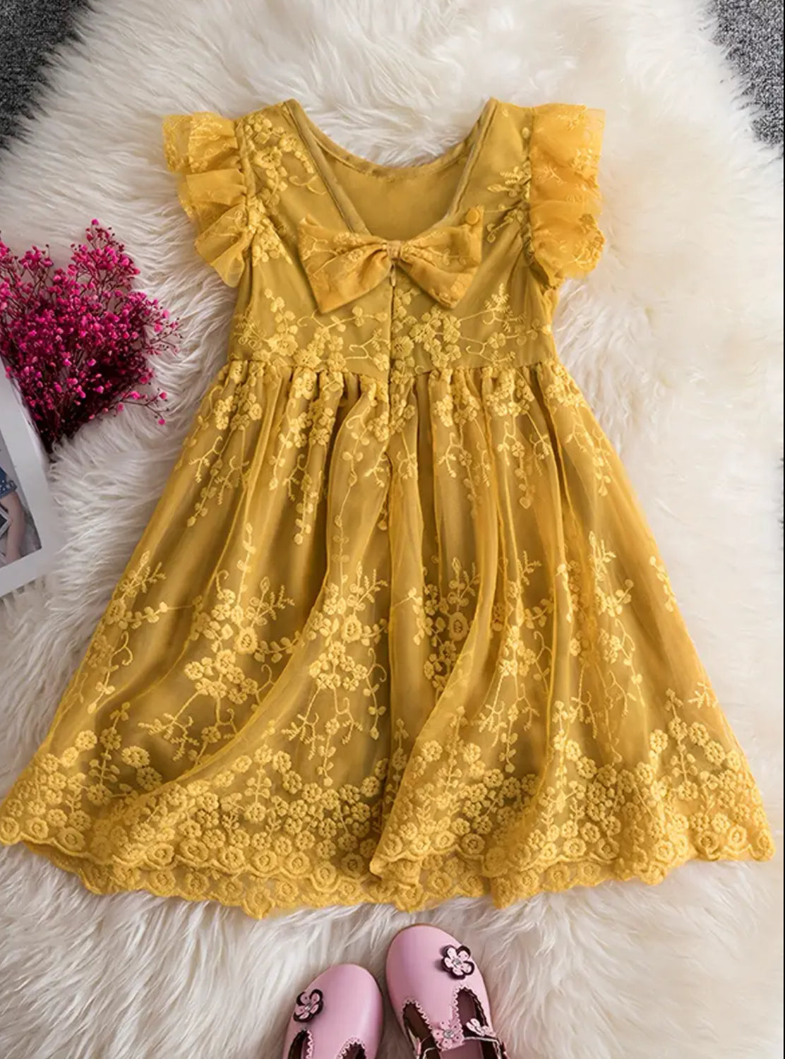 Sleeveless Ruffle Trim Embroidery Girls Dress