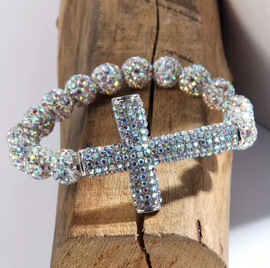 Pulsera con decoración de cruz y brillantes diamantes de imitación