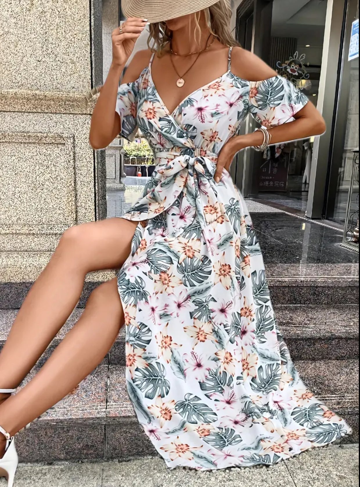 “Floral Italiano” Split Thigh A-line Dress