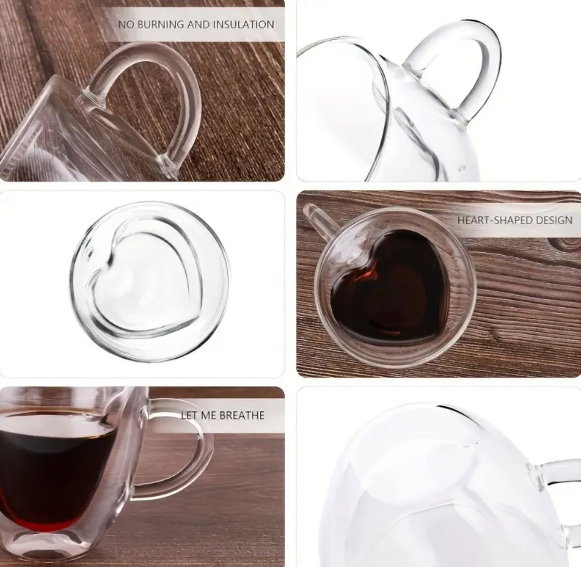 1pc Heart Shaped Double Wall Insulated Glass Cup With Handle, hot or cold