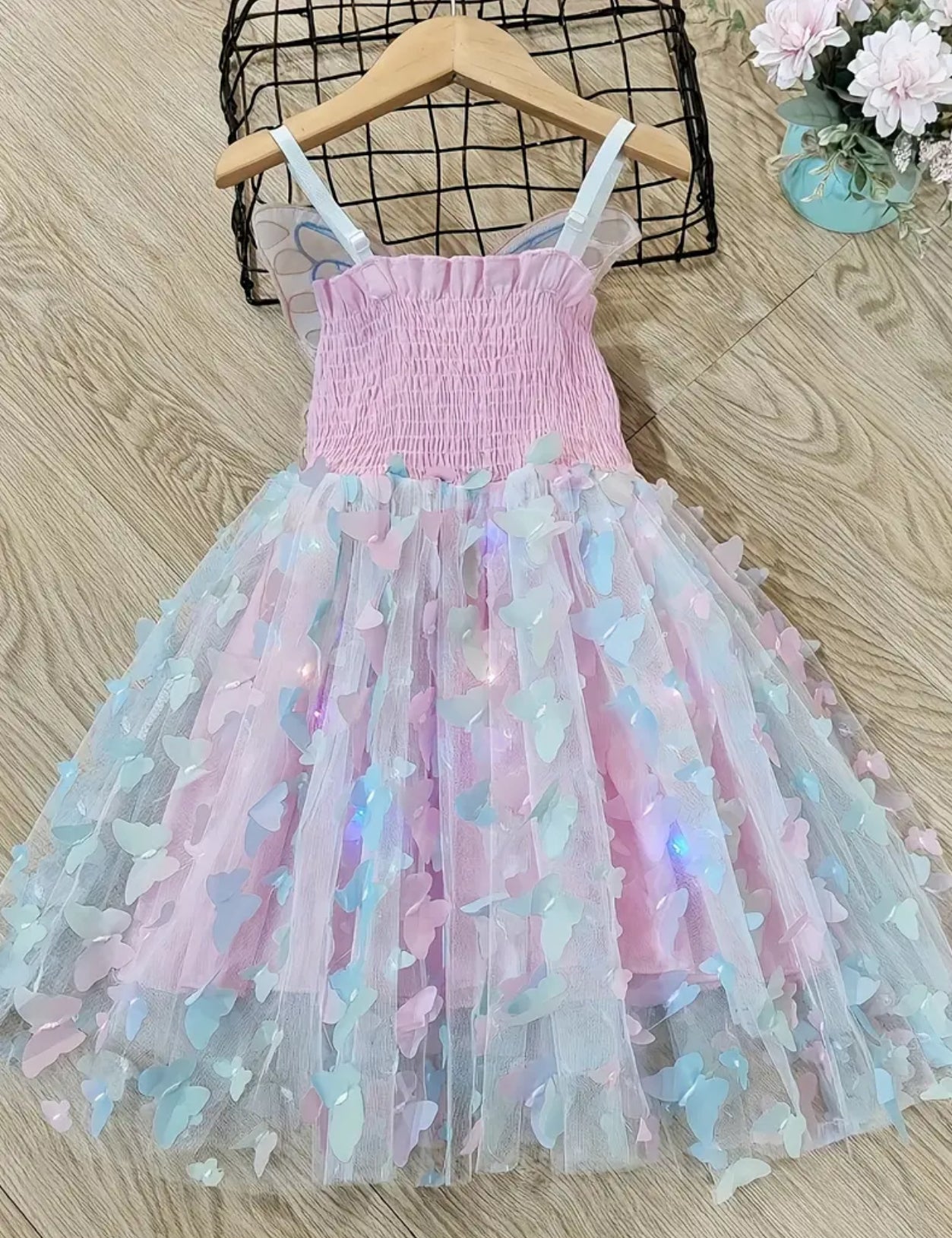 Girl's Luminous Butterfly Puffy Dress with Colorful Lights