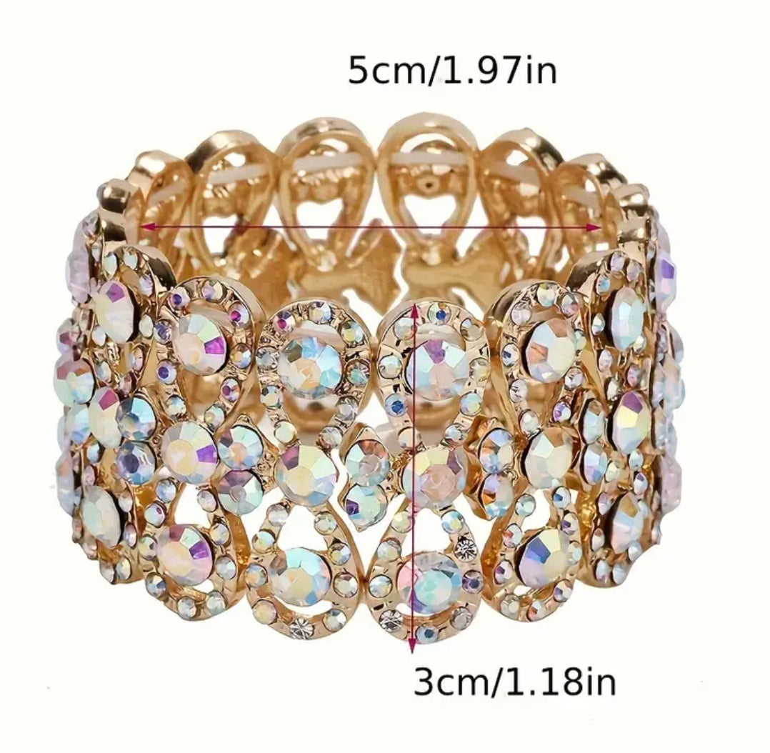 Copper Luxury Rhinestone Pave, Elegant Bangle, Classic Stretch