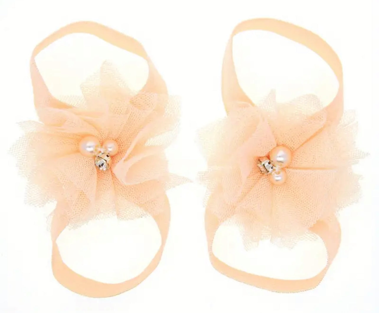 Sparkling Cubic Zirconia & Faux Pearl Flower Mesh Baby Foot Band