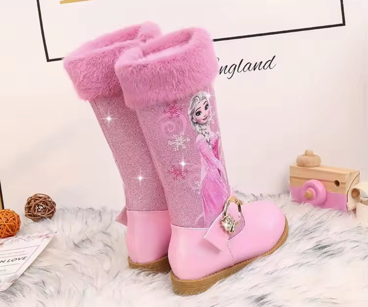 “ELSA” Tall Plush Low Heel Leather Side Zipper Boots