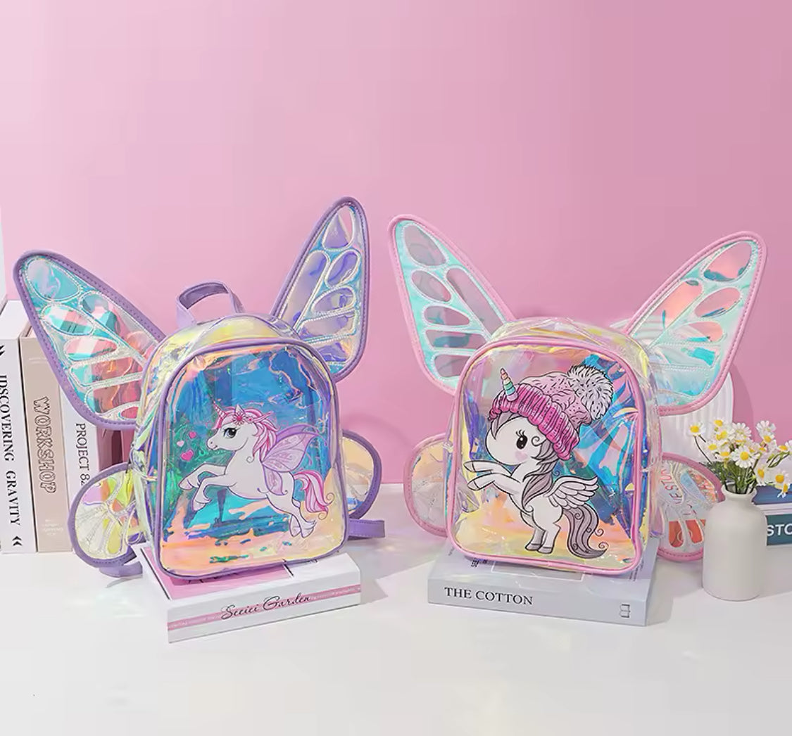 Mochila infantil transparente y moderna “Alas de unicornio”