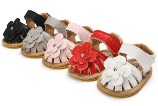 Baby Girls Cute Flower Decorative Sandals, Faux Leather, Glam ✨ Baby Collection