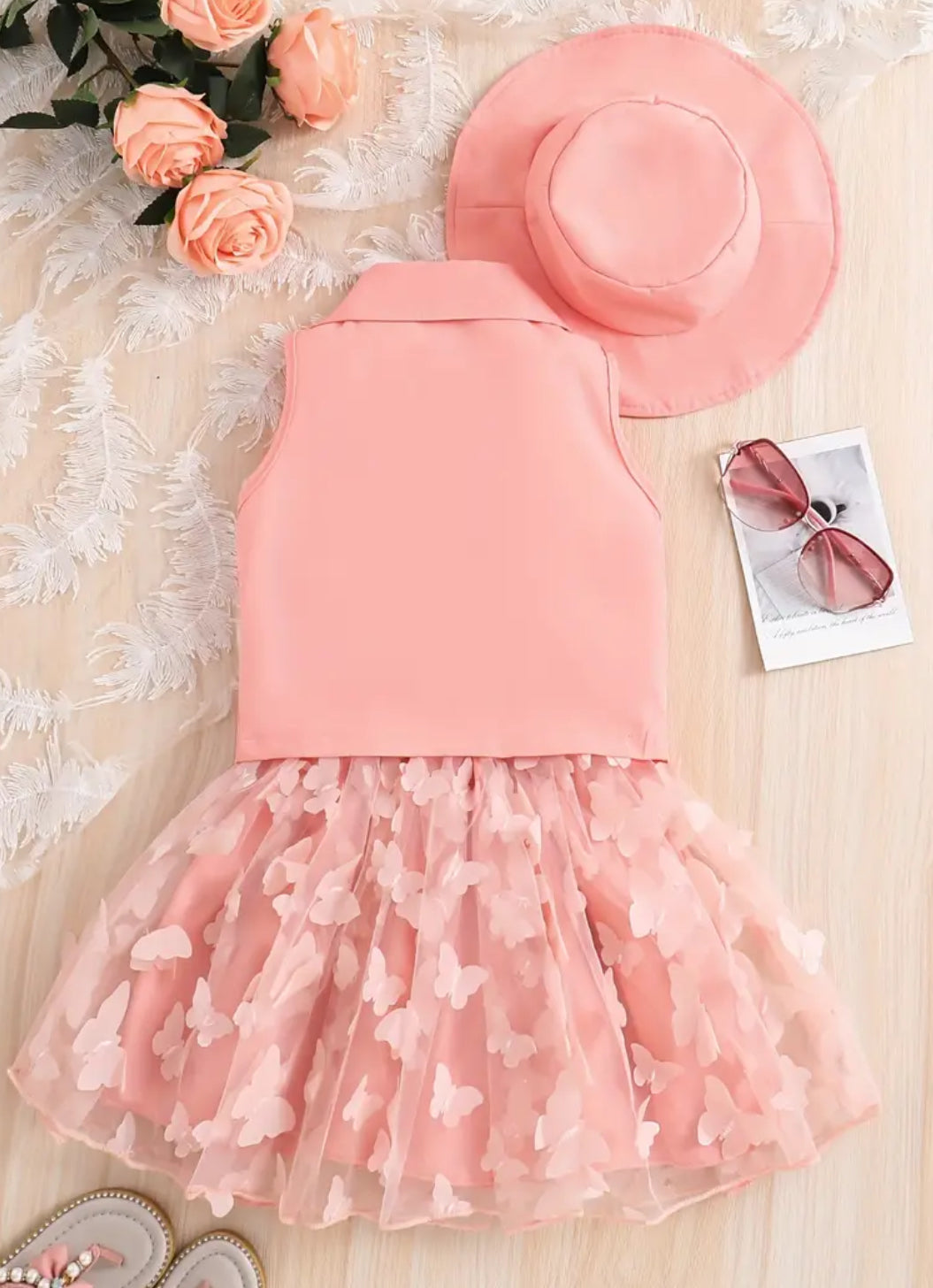 Little Girl Sweet Formal Outfit Lapel Vest Blazer,Top & Skirt