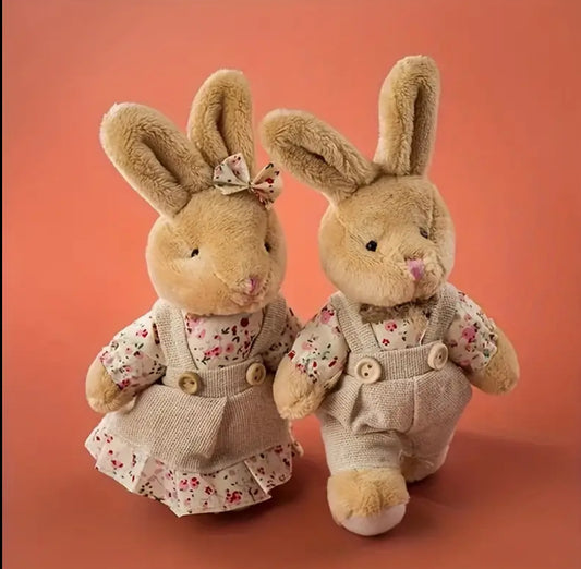 2pcs, Burlap Couple,Bear or Rabbit Plush Doll ,can use as Keychain or Pendant