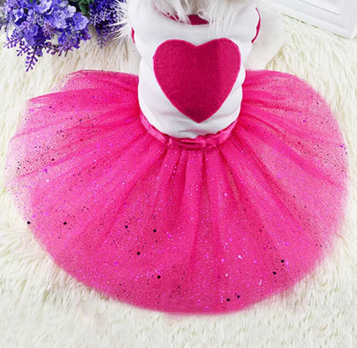 Love Hearts & Sequins Tull Dress Skirt, Puppy Cat, Rose Red