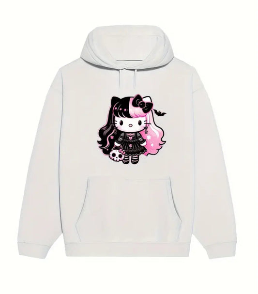 “Emo 🖤 Hello Kitty” Hoodie, Stylish And Comfortable Kangaroo Pocket, Pull String