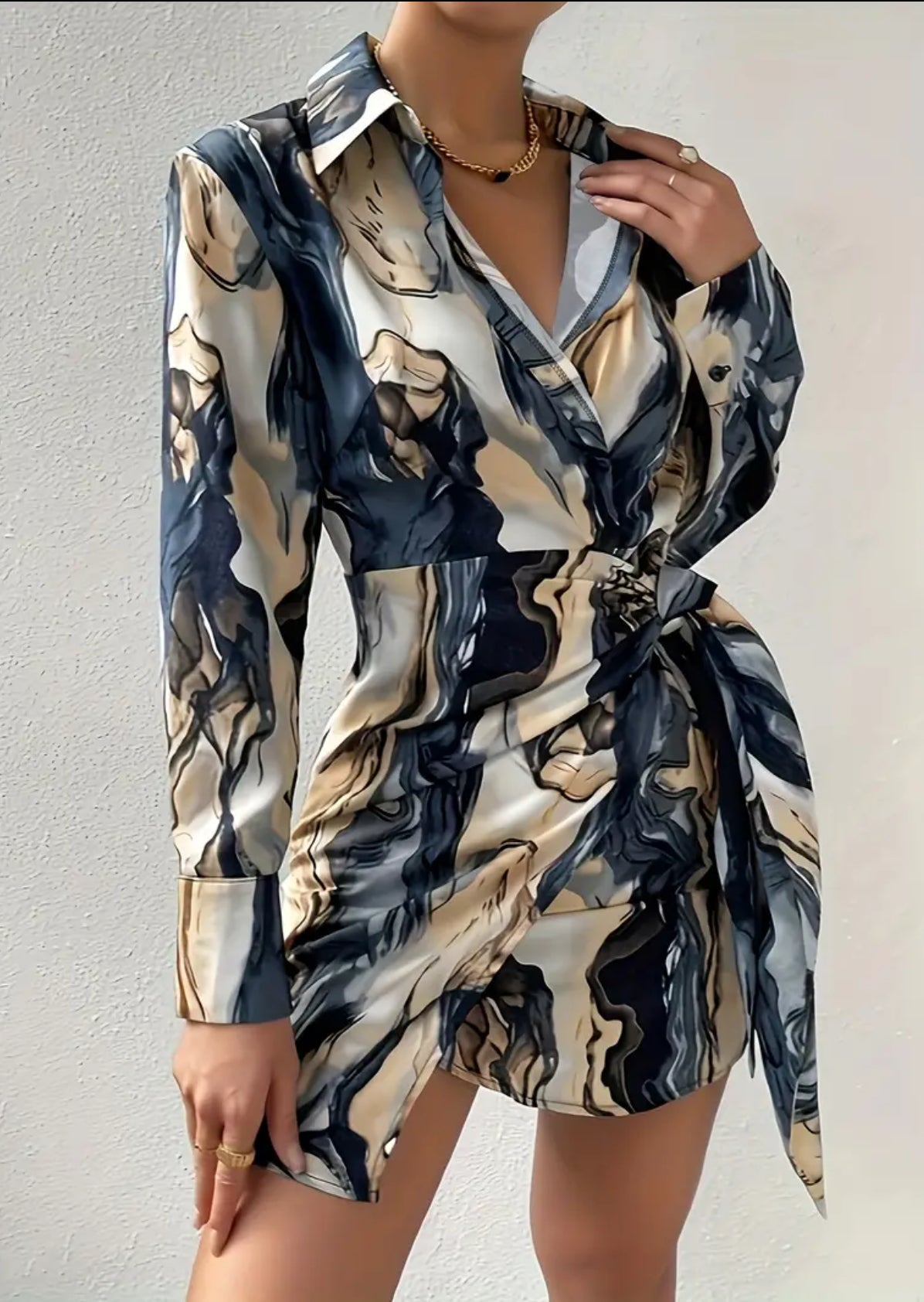 Marble Blues, Tie Front Dress