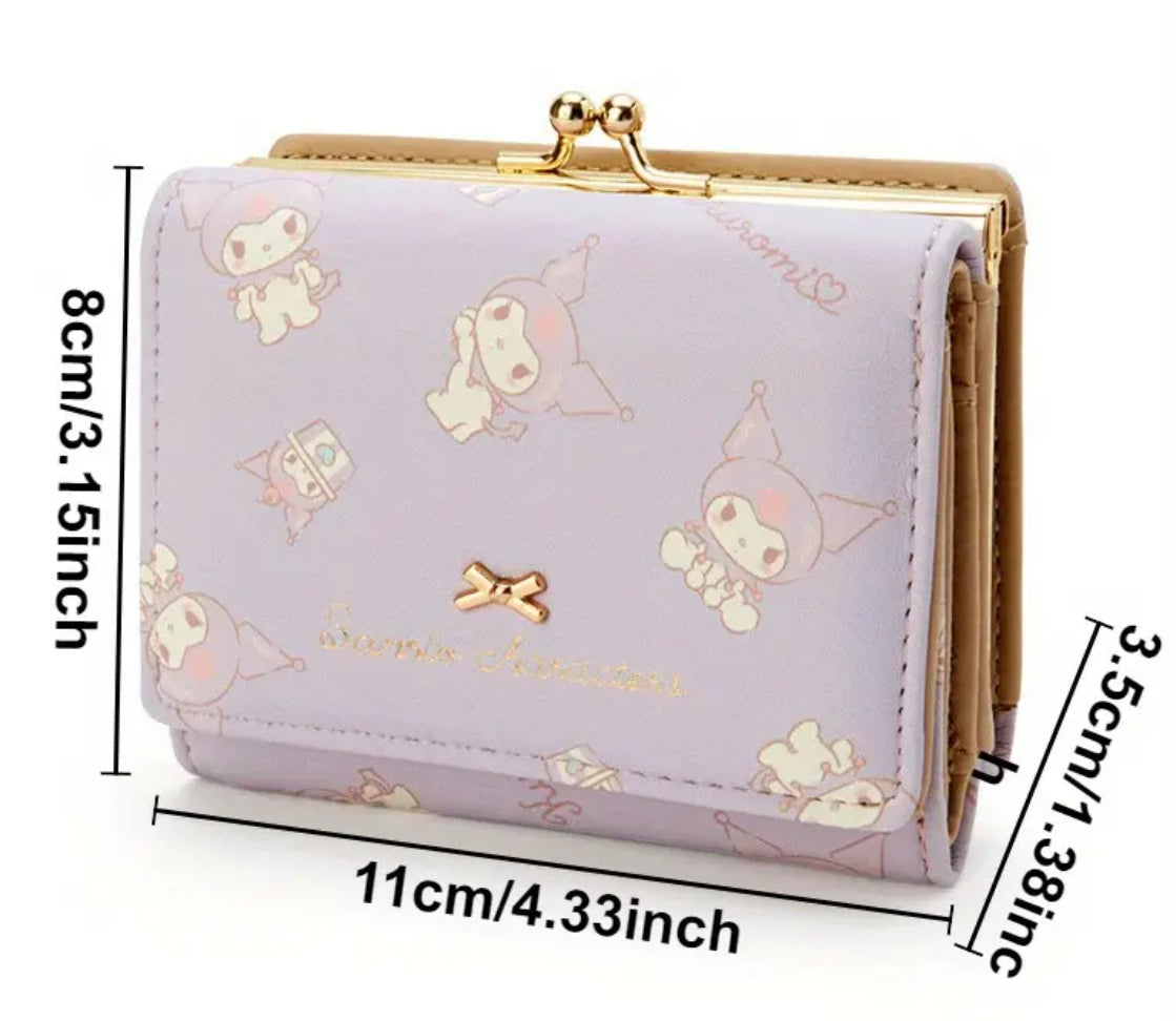 Sanrio “Hello Kitty & Friends” PU Casual Short Wallet, Zipper, Buckle Card Holder