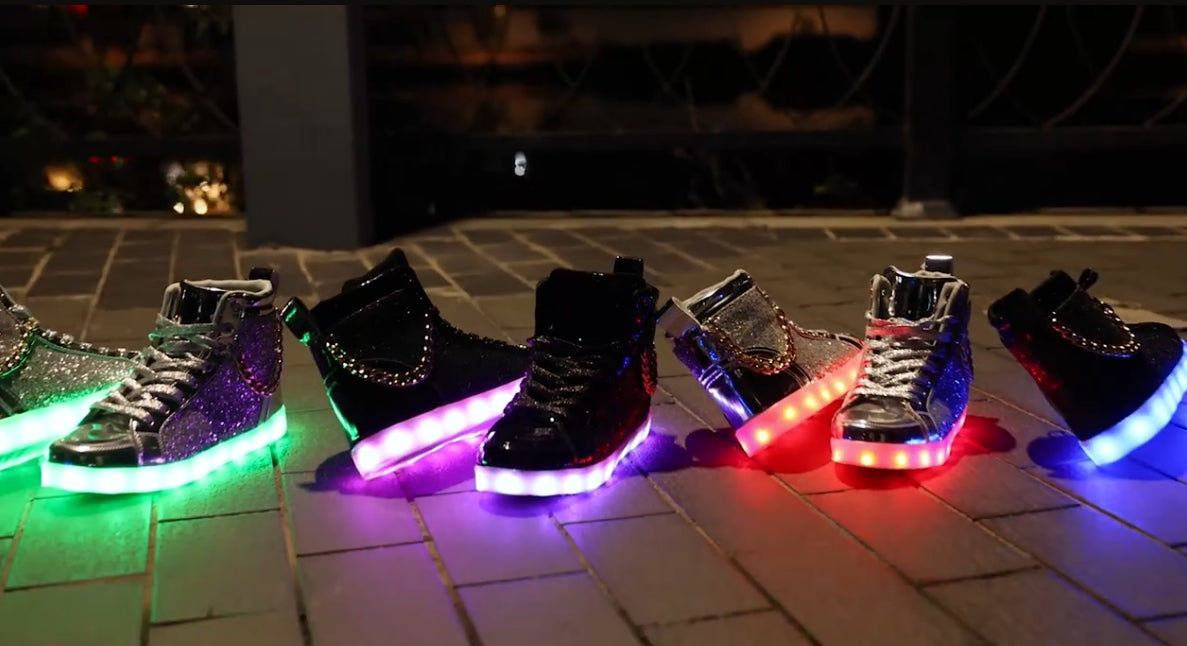 Vibrant LED Glitter Chain High Top Shoes, Flashing Luminous, Women and Mens