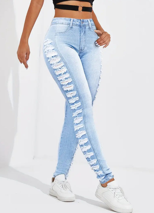 Slimming High-Waist Skinny Jeans, Stretch, Distressed Casual Style