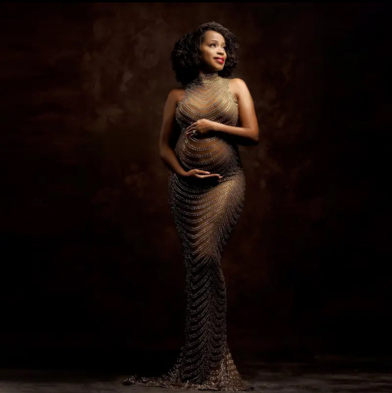 “Goddess” Bodysuit Tulle Beaded  Pregnancy Gown