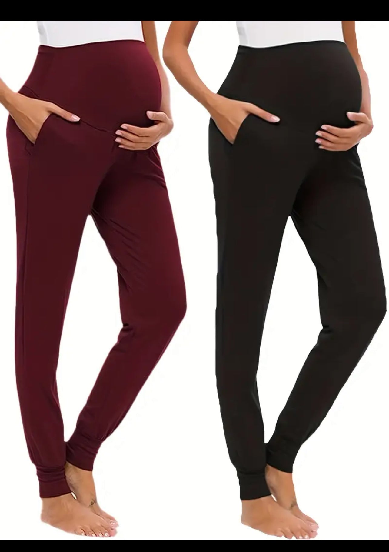 2pcs Comfy High Waist Tummy Support Maternity Sports Yoga Pants With Pocket, Baby Bumps 🌟🌙 Collection