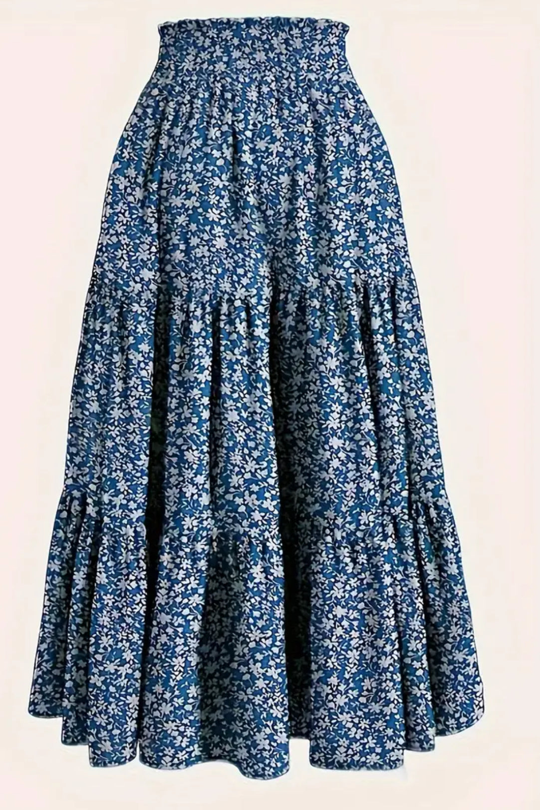 Floral Print Shirred Waist Tied, Boho A-line Tiered Skirt