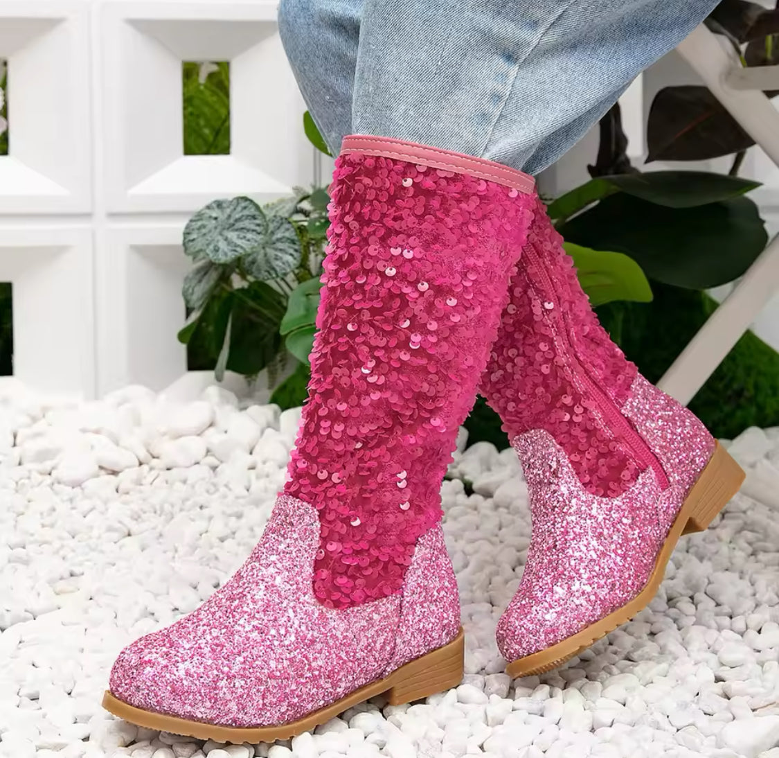 Sparkling Sequin Princess Boots - Cute, Fleece Lined, High Boots With Zip Closure