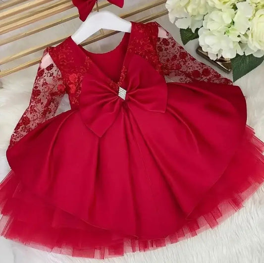 Vestido de fiesta de manga larga con encaje y tul, sin espalda, colección bebé Glam ✨