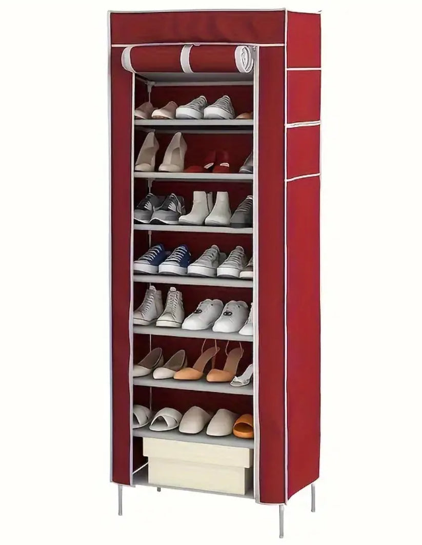 1pc 10 Layer Shoe Cabinet with Dust Cover, Space Saving + Large Capacity