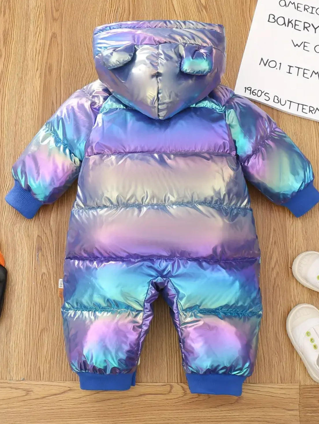 “Baby Bear” 🐻 Holographic Snowsuit, Puffer Coat with Hood and