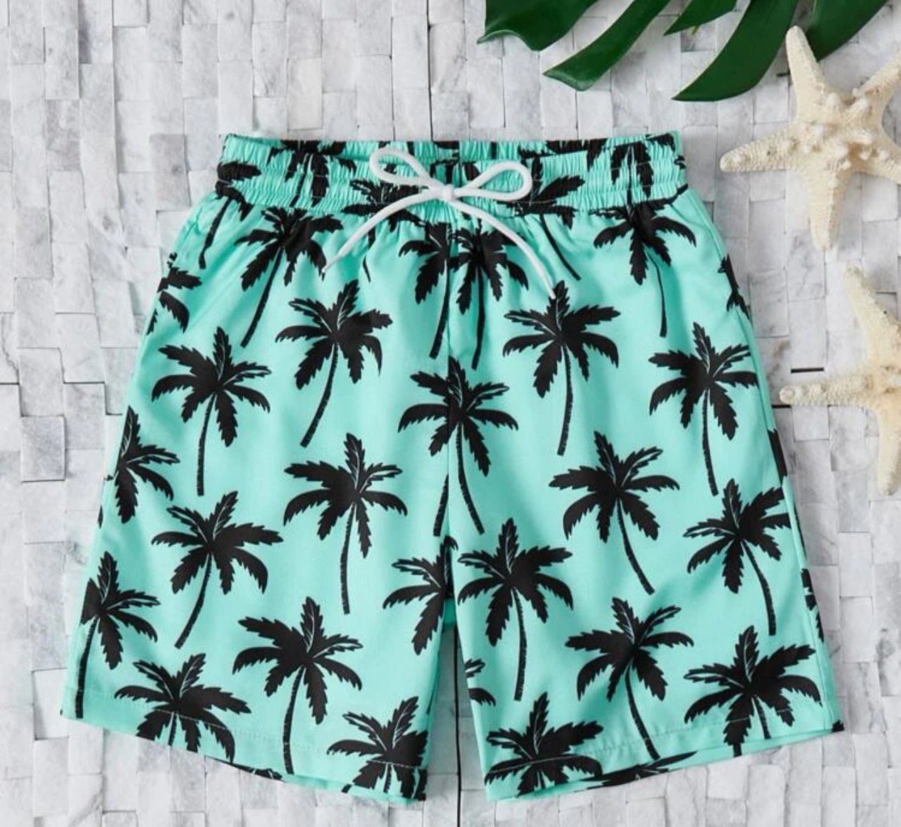 Tween Boy Palm Tree Print Swim Shorts