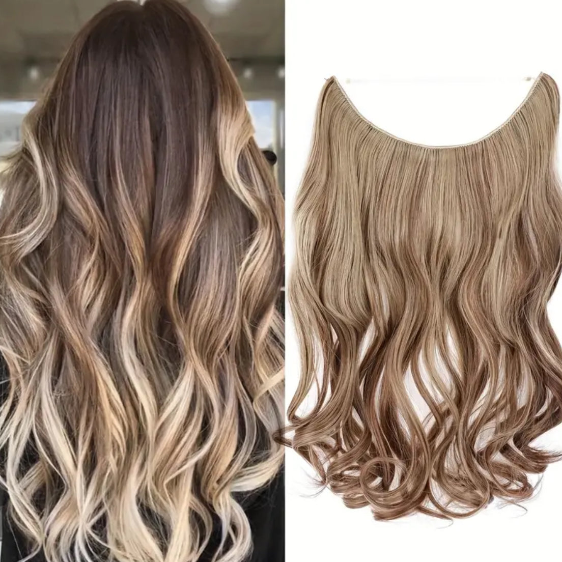 Invisible Hair Extensions, Secret Hidden Wire, Long Wavy Hair Pieces