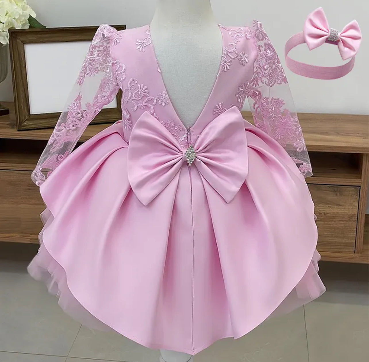 Delicate Lace and Bows Princess Dress & Hair Bow