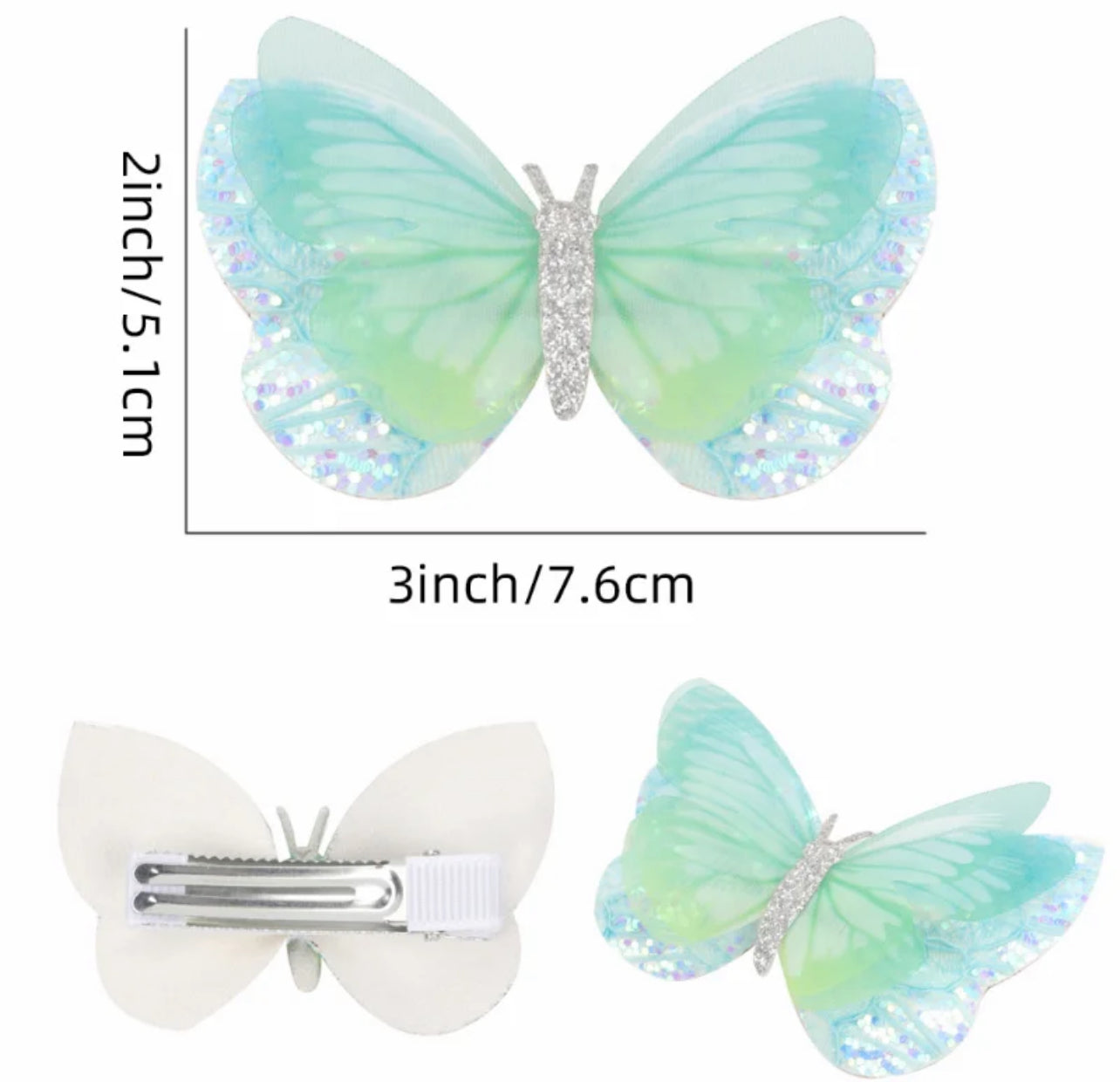 3" Cute Glitter Butterfly Bows Hair Clips, 1 Piece