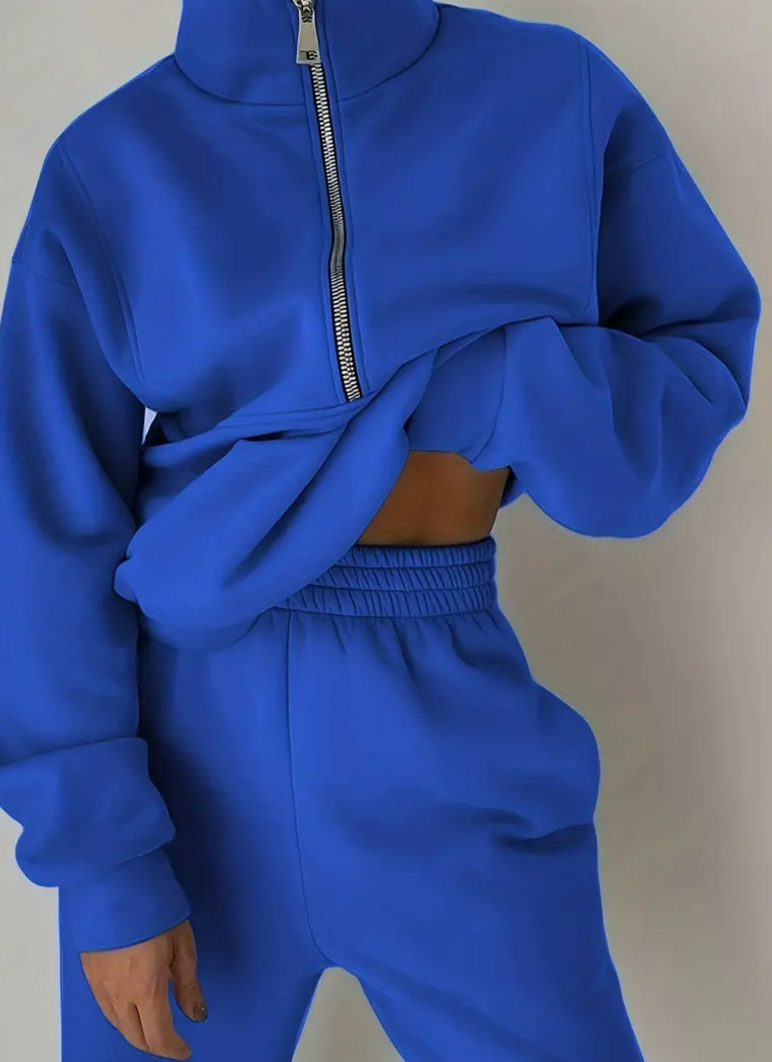 “The Hottie” Two-Piece Casual Outfit Set - High Neck Zipper Sweatshirt and Mid-Elasticity Solid Sweatpants