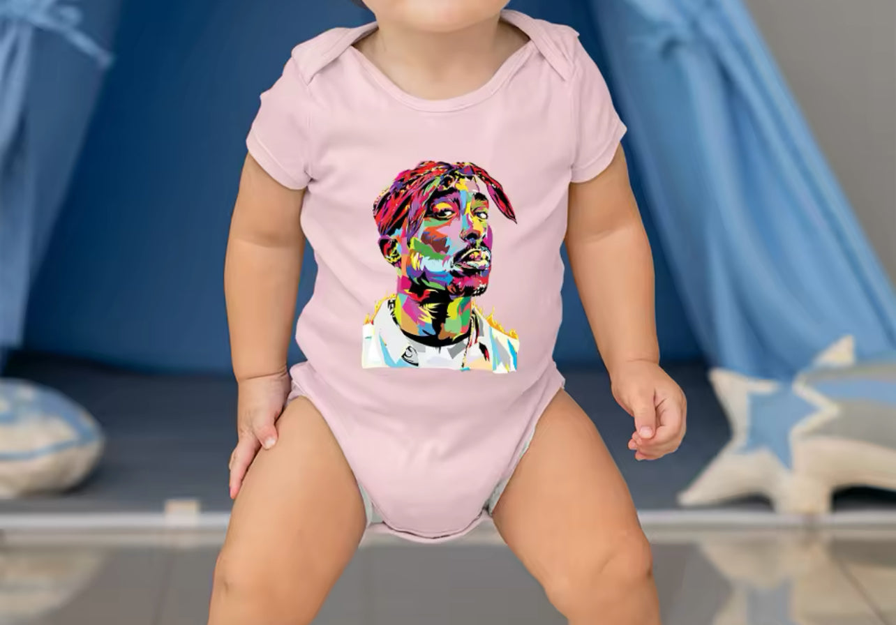 Reperi "Tupac" Pop Art me ngjyra të lehta, Hipster Infant Onesie, një pjesë