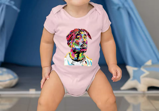 Mono infantil de una pieza, estilo hipster, con diseño de rapero “Tupac” y pop art en colores claros