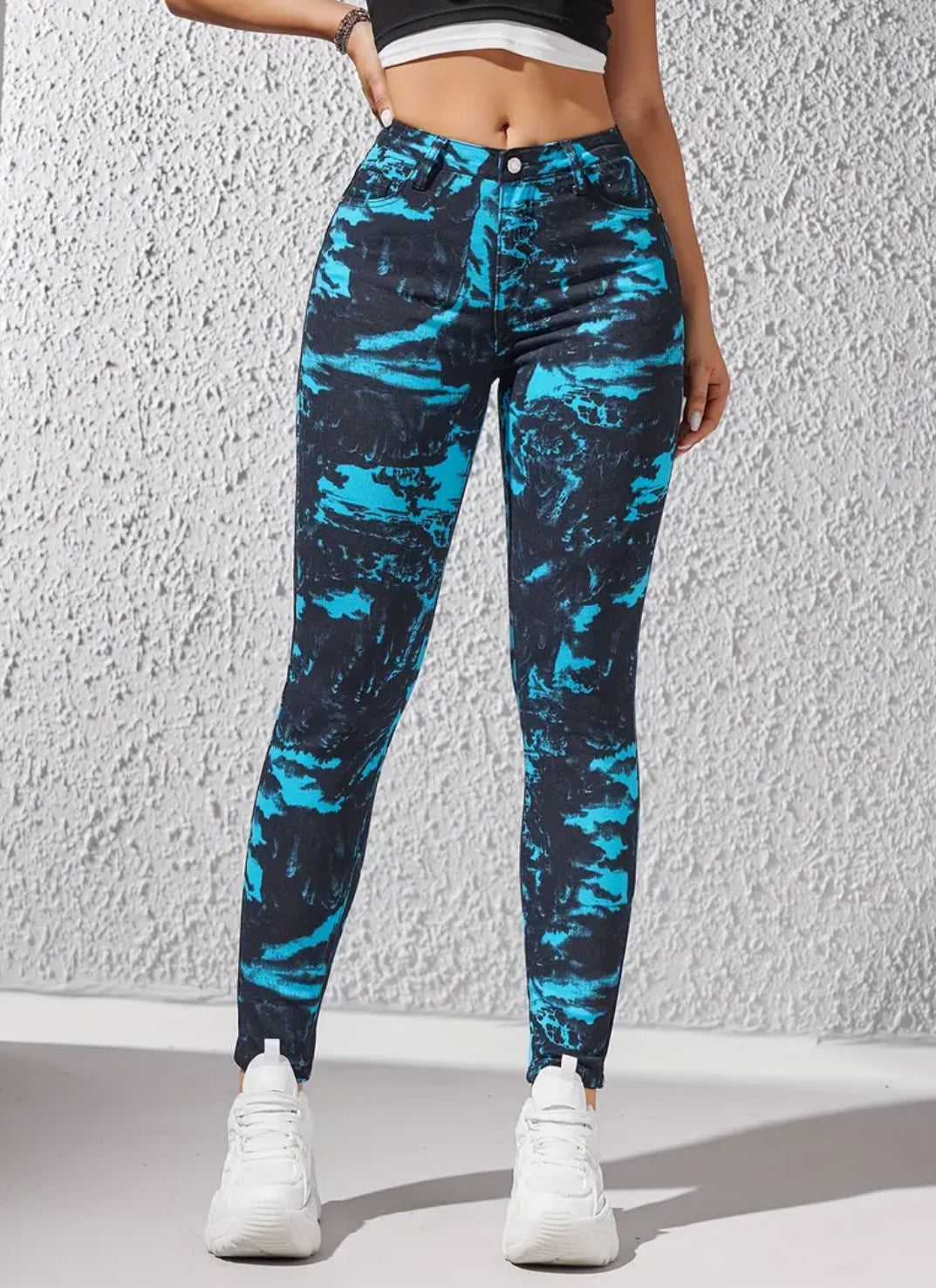 “Tie Dye Neon” High Waist Elastic Hip Lifting Versatile Denim Pants